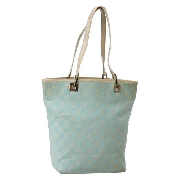 GUCCI GG Canvas Tote Bag Light Blue Gold 002 1099 Auth 130091 - Picture 1 of 16